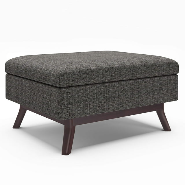 SIMPLIHOME Owen 34 inch Wide Coffee Table Lift Top Storage Ottoman, Cocktail Footrest Stool in Upholstered Ebony Tweed for the Living Room, Mid Century Modern
