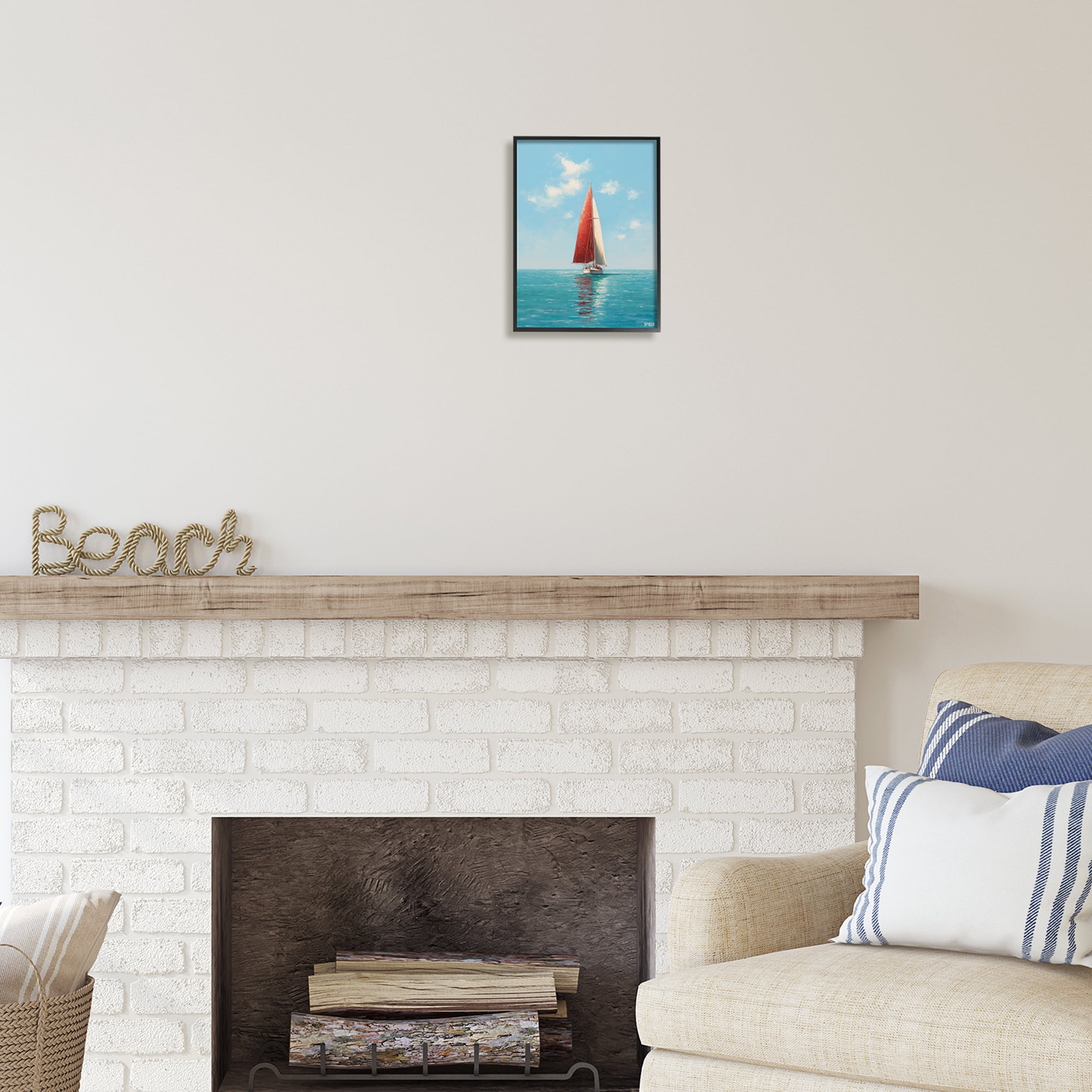 Stupell Industries Red Sailboat on Sea Transportation Painting Black Framed Art Print Wall Art, 11 x 14