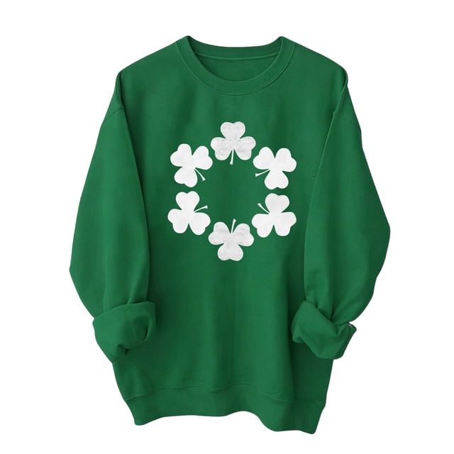 Hauts à Manches Longues Tendance pour Femmes Imprimé de la Saint-Patrick Col Rond Chandail Chandail en Molleton 1 Pce