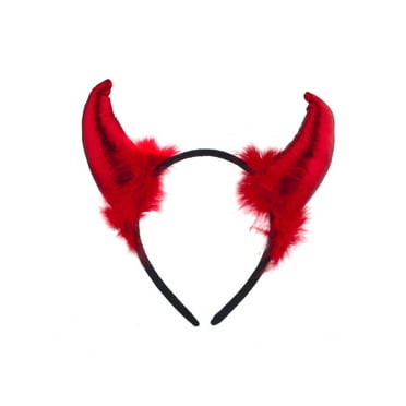 Lux Accessories Red Metallic Furry Devil Horns Party Black Fashion Headband