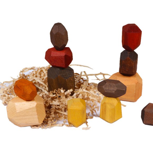 15PCS Wooden Balancing Block Set Lightweight Stacking Stone Rock Blocks for Kid
