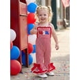 thumbnail image 6 of BemeyourBBs Toddler Baby 4th of July Outfit Patriot Independence Day Clothes Toddler Girl Summer Jumpsuit USA Flag Embroidery Sleeveless Waffled Striped Bell Bottom Overall Pants, 6 of 9