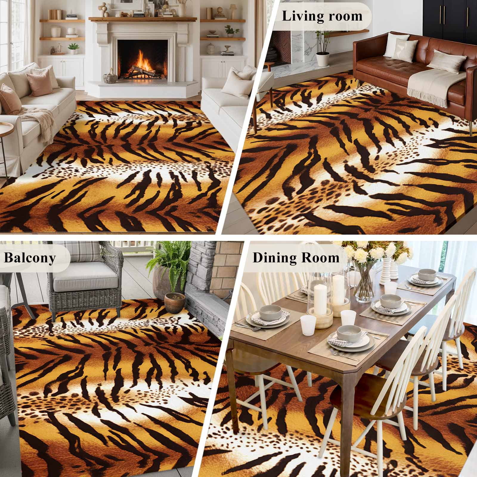 Leopard Stripes Area Rugs 5'x7', Washable Small Throw Rugs for Laundry Room Playroom, Farmhouse Brown Black Animals Texture Indoor Outdoor Rug Non-Slip Low Pile Carpet Runner Reversible Floor Mats
