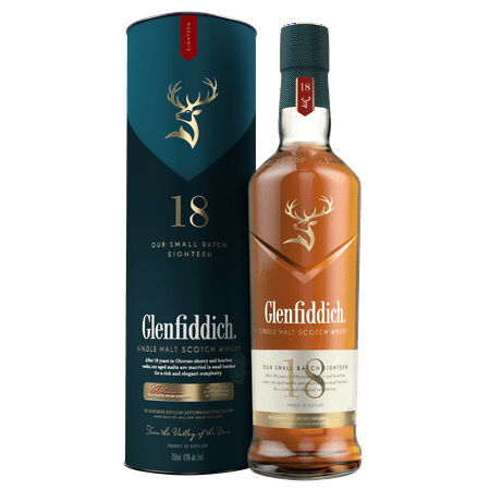 Glenfiddich 18 Year Single Malt Scotch Whisky, 750ml Glass Bottle, 43% ABV 86 Proof