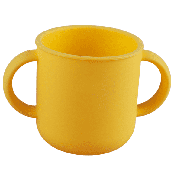 Silicone Drinking Training Cup for Baby and Toddler - grip handles - Baby Open Cup - Yellow