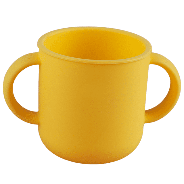 Taza de entrenamiento de silicona para bebés, taza de aprendizaje para niños pequeños con dos asas, taza abierta para bebés, a partir de 6 meses