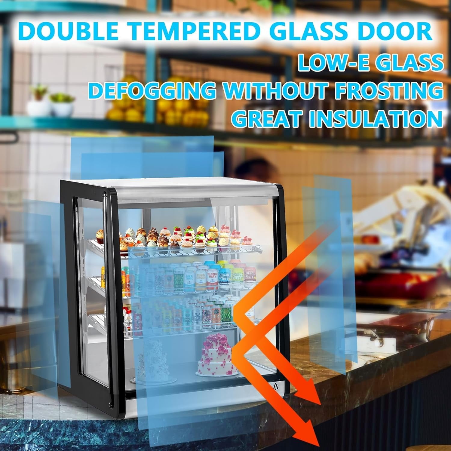 Homhougo Commercial Display Refrigerator, 7 Cubic Feet for Countertop, Interior LED Lighting Refrigerator, Double Layer Glass, Rear Sliding Door