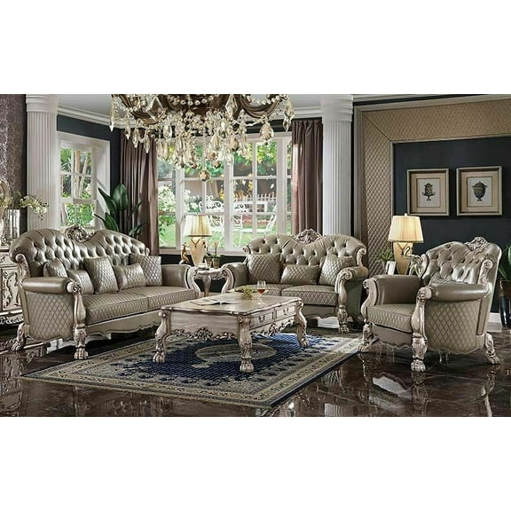 Traditional Dresden Hand Crafted Gold Gatina 2pc Sofa Set Living Room Furniture