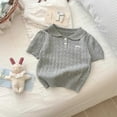 thumbnail image 4 of jobturf Girls Peter Pan Collar Short Sleeve Knit Top Bow Embroidery Cropped Sweater Tee School Uniform Tshirts Size 2-15 Years, 4 of 7