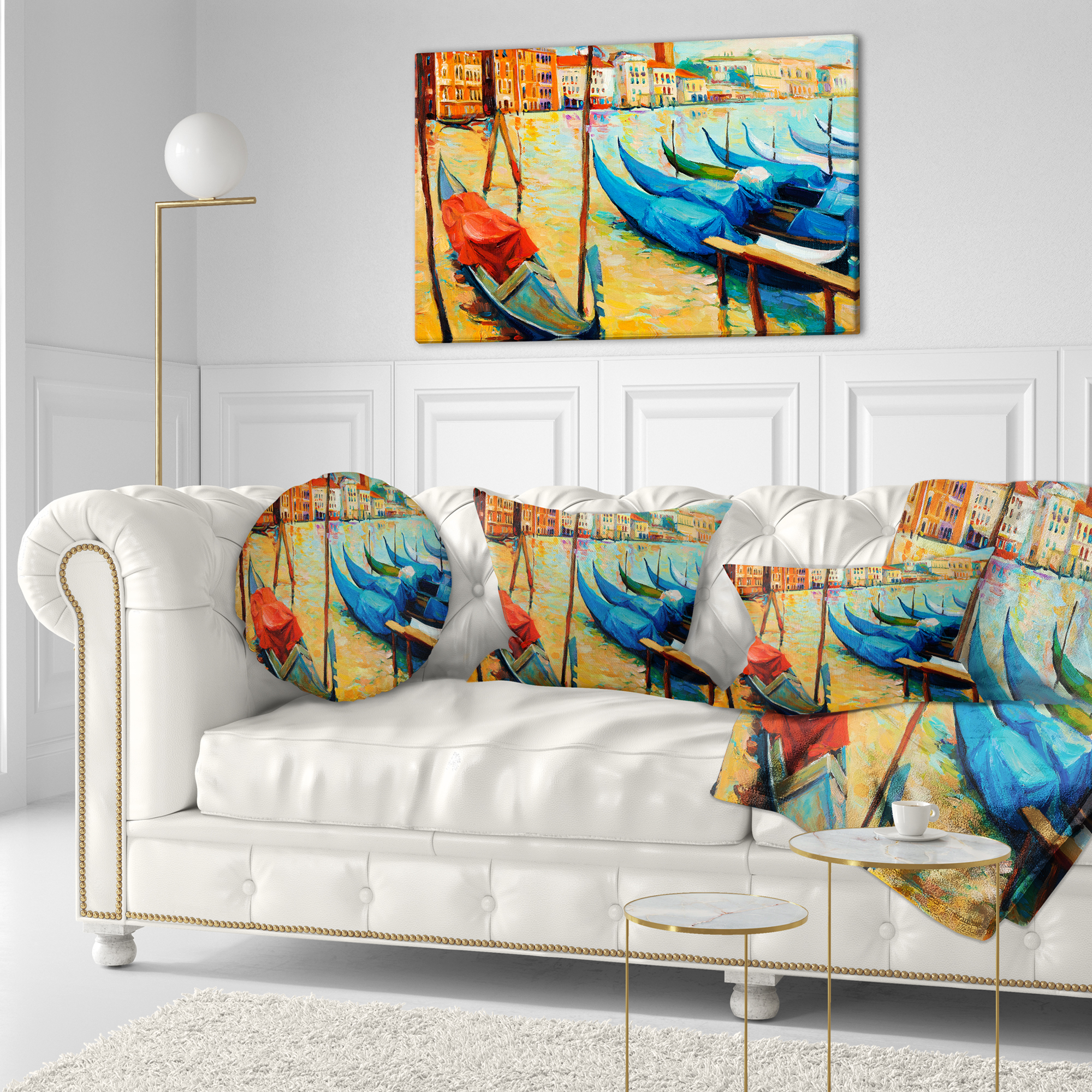Designart Colorful Venice - Landscape Painting Throw Pillow - 12x20