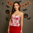 thumbnail image 2 of JASGOOD Corset Top for Women Textured Sheer Floral Lace Bustiers Cincher Lace-up Corset Overbust Top, 2 of 8
