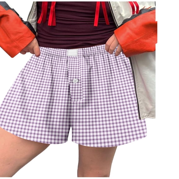 Women Y2k Pajamas Shorts Gingham Cute Pj Short Pants Plaid Lounge Shorts Sleep Bottoms Elastic Boxers Streetwear