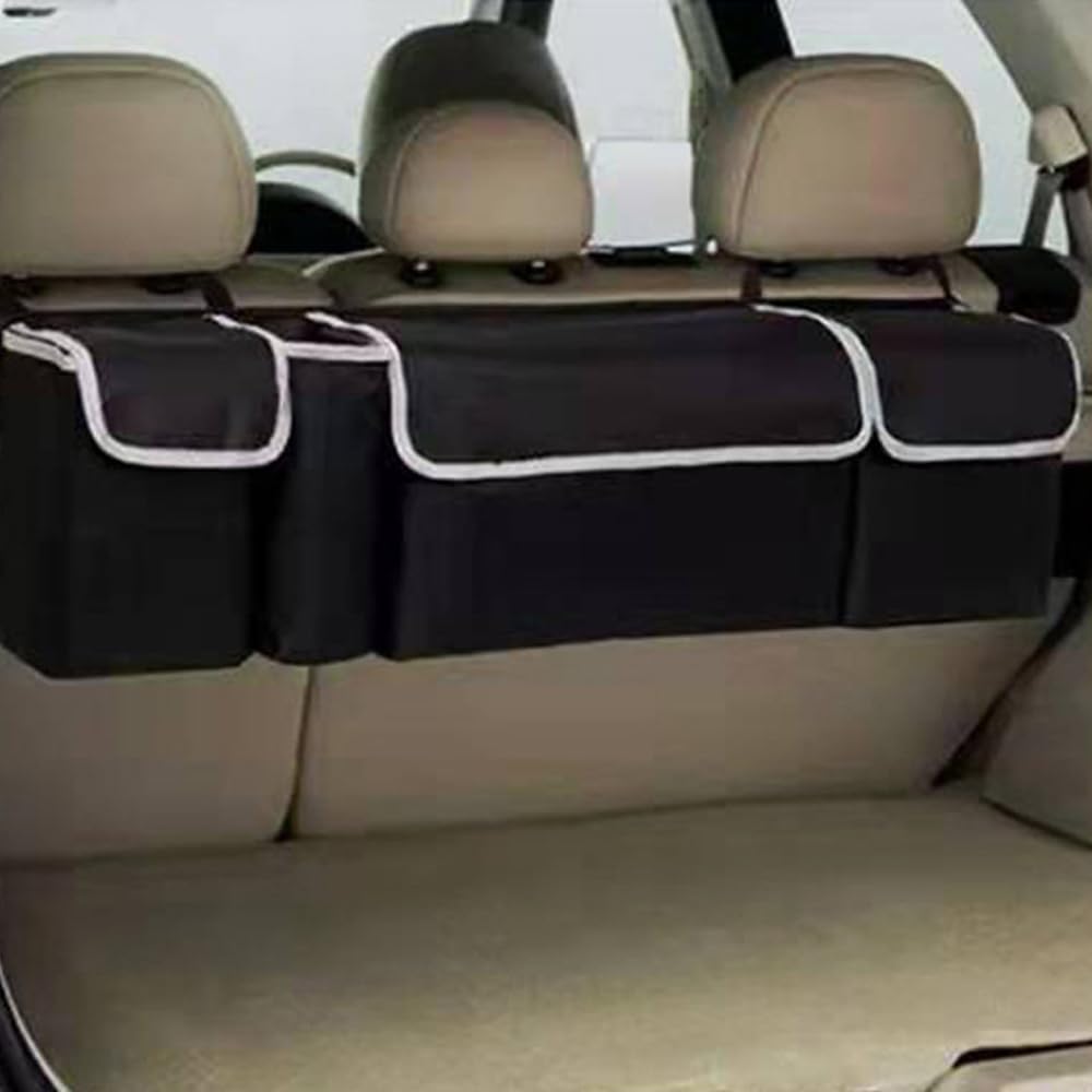 Backseat Trunk Organizer for Car - Durable Trunk Hanging Storage Bag with 4 Large Storage Pocket & 3 Adjustable Buckles Space Saving Expert (Black A)