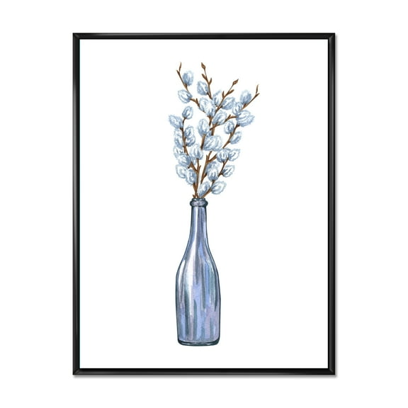 Designart 'Bunch of White Pussy Willow Twigs II' Farmhouse Framed Canvas Wall Art Print