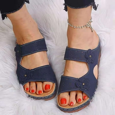 

Women s Leisure Vacation Comfort Flower Open Toe Wedge Beach Sandals