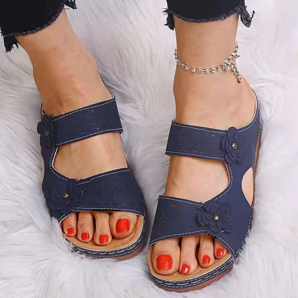 Sandalias de playa con cuña y punta abierta para mujer con diseño de flores y vacaciones Wmkox8yii ytu4037