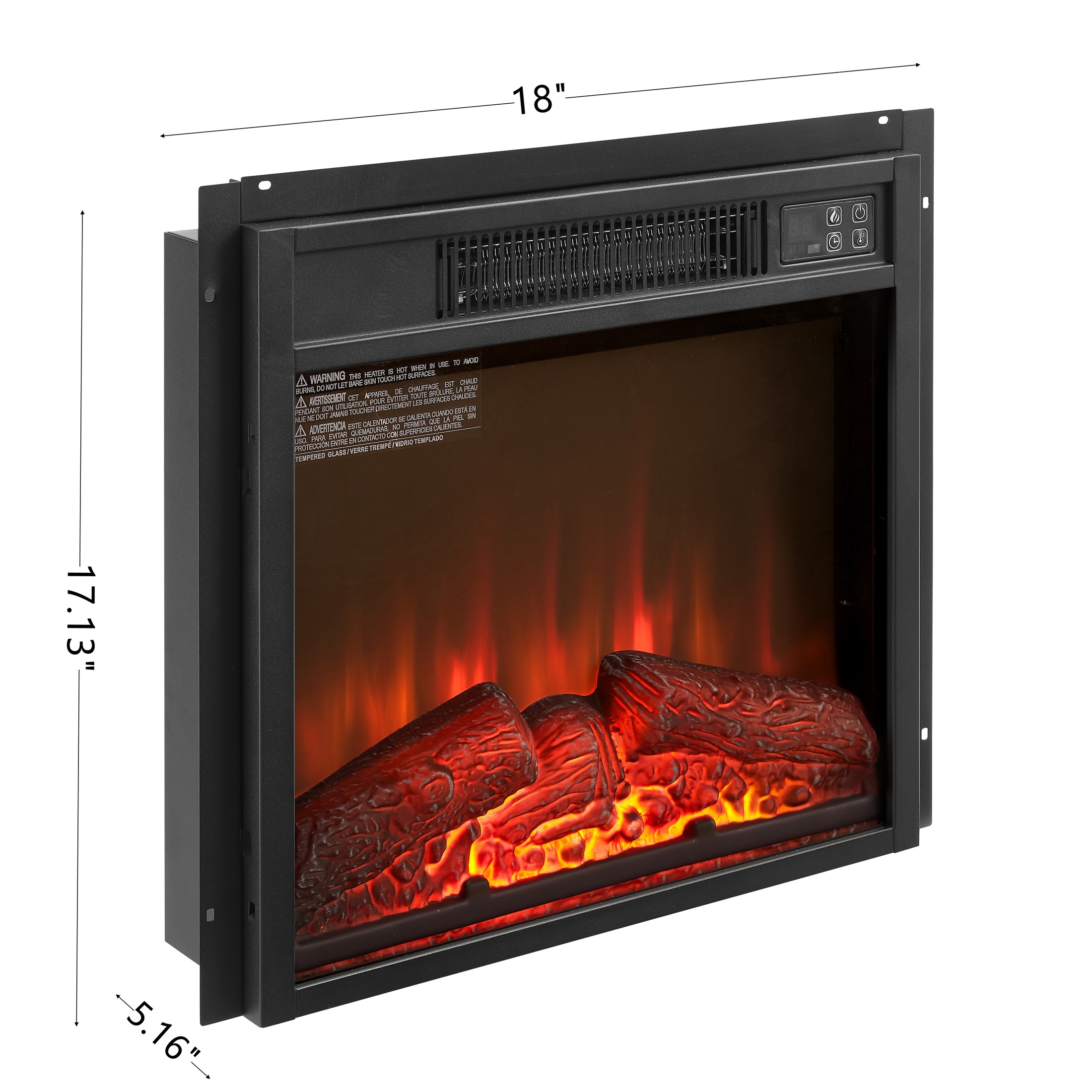 Noble House 18" Ultra Thin Electric Fireplace Insert, Slim 1400W Heater with Remote, Log Set and Realistic Flame, Black