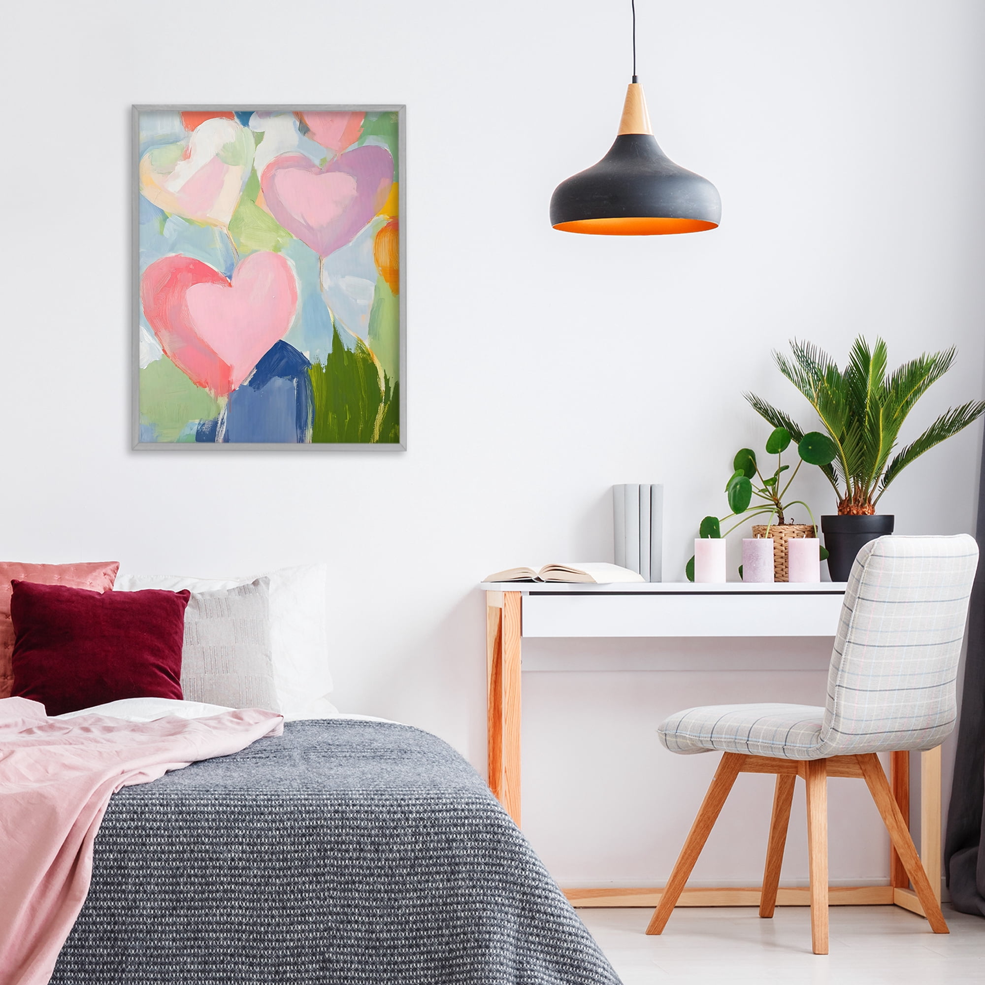 Stupell Industries Pink Hearts Abstraction Gray Framed Giclee Art, design by The Prints Vibe