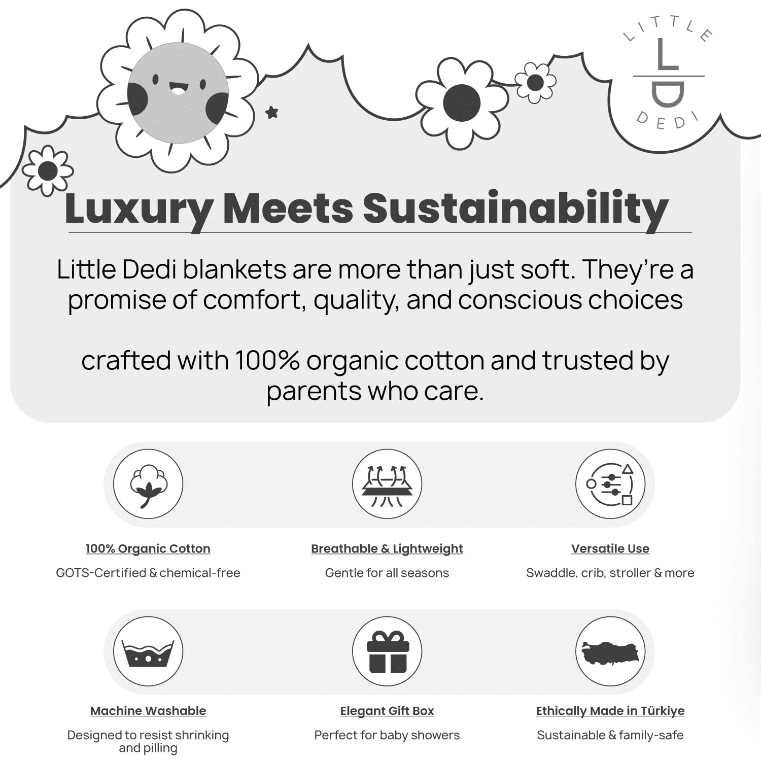 Little Dedi 100% Organic Cotton Baby Knitted Blanket with Gift Box - Soft Toddler, Crib, Stroller Blanket - Neutral Swaddle and Receiving Blanket for Newborns, 30"x40", Harbor Mist