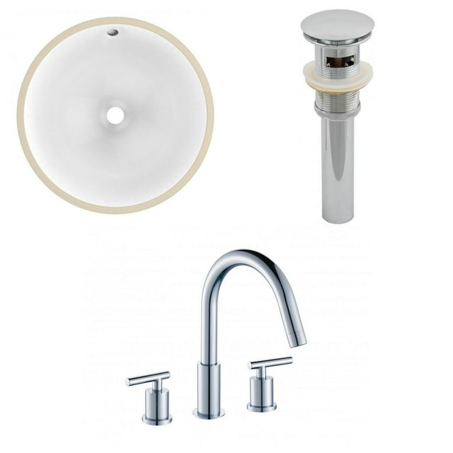 15.25-in. W CUPC Round Bathroom Undermount Sink Set In White - Chrome Hardware - Overflow Drain Incl. AI-13043