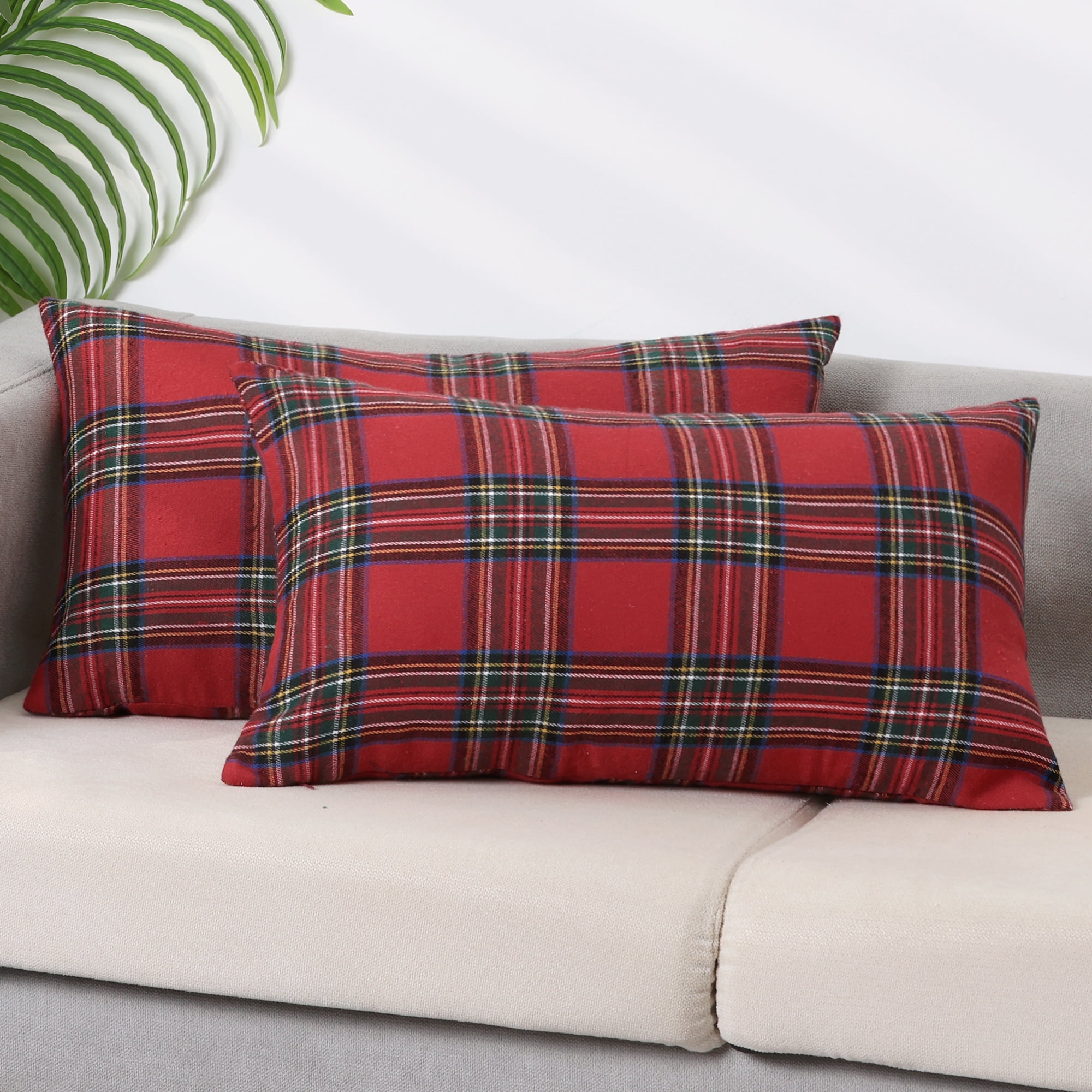 Unique Bargains 4 Pcs Plaid Throw Pillow Covers Large Plaid Red 12 x 20 Inch