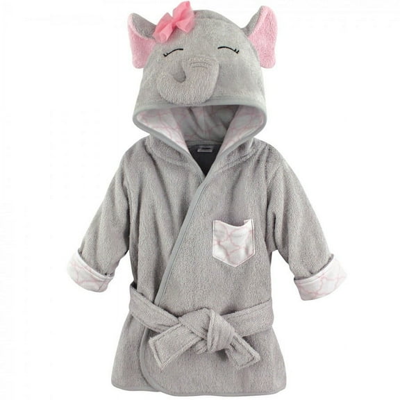 Hudson Baby Infant Girl Cotton Animal Face Bathrobe, Pretty Elephant, 0-9 Months