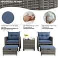 thumbnail image 5 of Sobaniilo 5 Piece Patio Furniture Set,Outdoor PE Wicker Patio Chair Two with Ottoman Underneath, Wicker Lounge Chair with Side Table, Dark Blue, 5 of 8