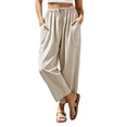 thumbnail image 3 of ClodeEU Women's High Waisted Striped Cropped Wide Leg Pants, Casual Elastic Waist Capri Trousers with Pockets Coffee,Women's Plus XL, 3 of 8