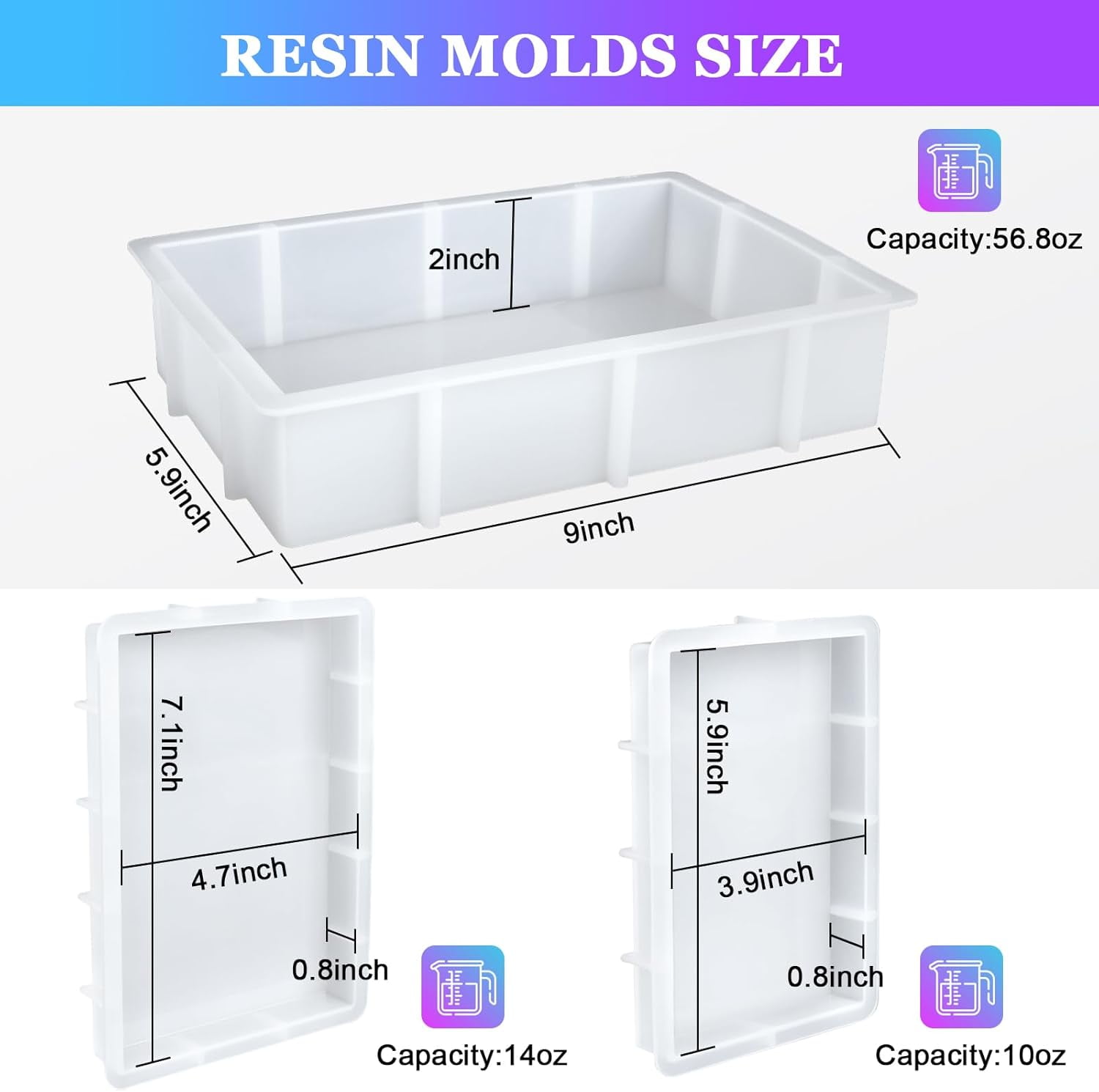 3pcs Rectangular Silicone Molds, Epoxy Resin Casting Deep Silicone Mold, Large Resin Molds for Flower Preservation, Deep Pour Molds for Home Decor, DIY Wedding Bouquets