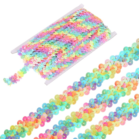 Uxcell 5 Yards 0.8 Inch Elastic Sequins Trim 2 Row Flat Sequin Strip Paillette Fabric Ribbon for Crafts DIY Fringe Sewing Costume Dress, Mixed Colors