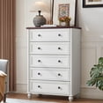 thumbnail image 3 of Leyaoyao 5 Drawer Dresser, 45" Tall Farmhouse Rustic Wood Chest with 4 Wooden Legs, Vertical Chests of Drawers for Bedroom, Living Room, White, 3 of 5