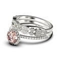 thumbnail image 4 of Dainty Art Deco 2.25 Carat Round Cut Morganite And Diamond Moissanite Engagement Ring, Wedding Ring In 925 Sterling Silver, White Gold Plating Trio Set, 4 of 4