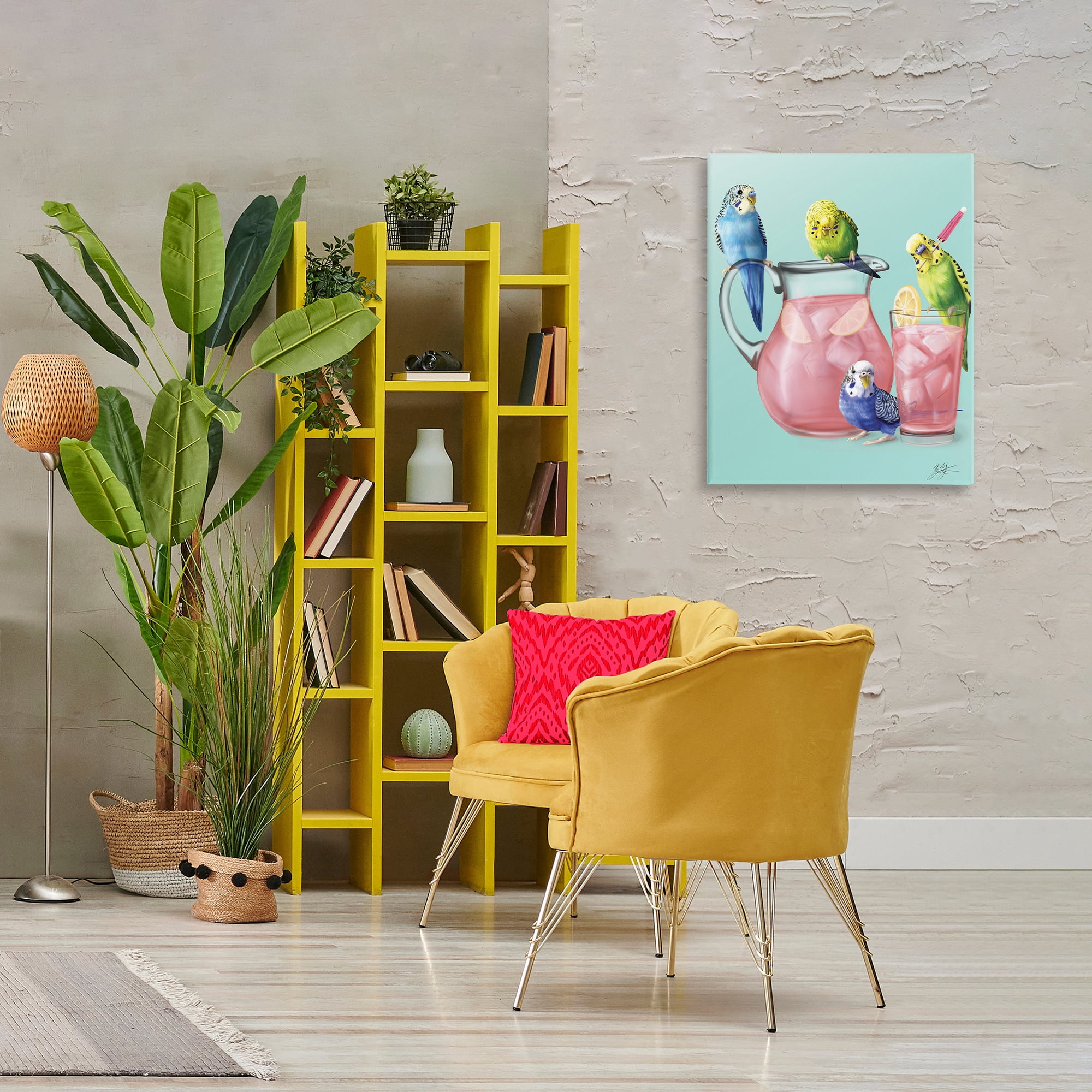 Stupell Industries Budgies & Pink Lemonade Food & Beverage Painting Gallery Wrapped Canvas Art Print Wall Art, 24 x 30