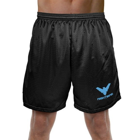 Batman Nightwing Logo Mens Lined Mesh Shorts, Black, Large