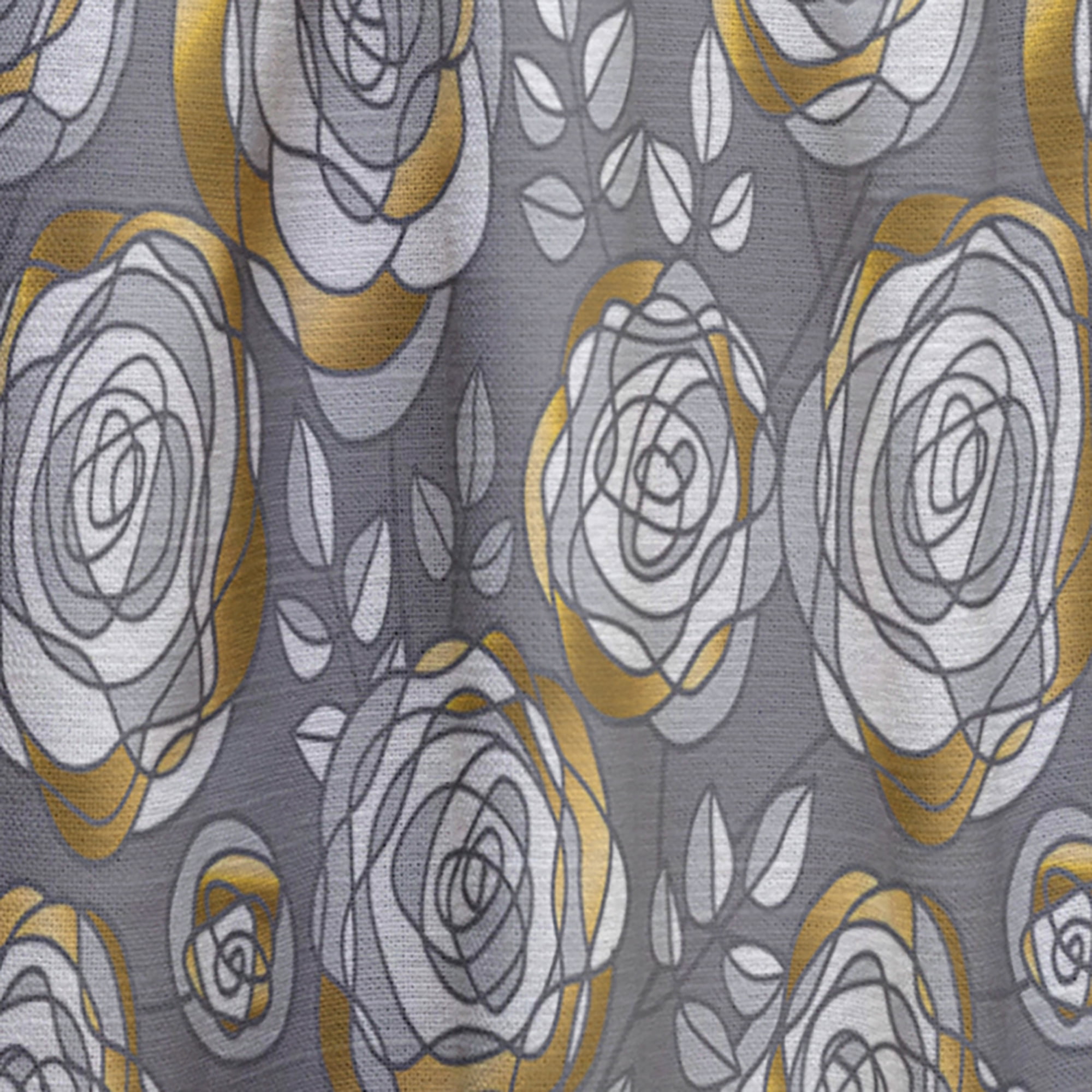 Designart 'Golden Rose Flowers On Gray' Mid-Century Modern Curtain Panel