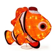 Holiday Time 24 Inch Tinsel Fabric Orange with White Stripe Fish Decor Holiday Outdoor Lighting