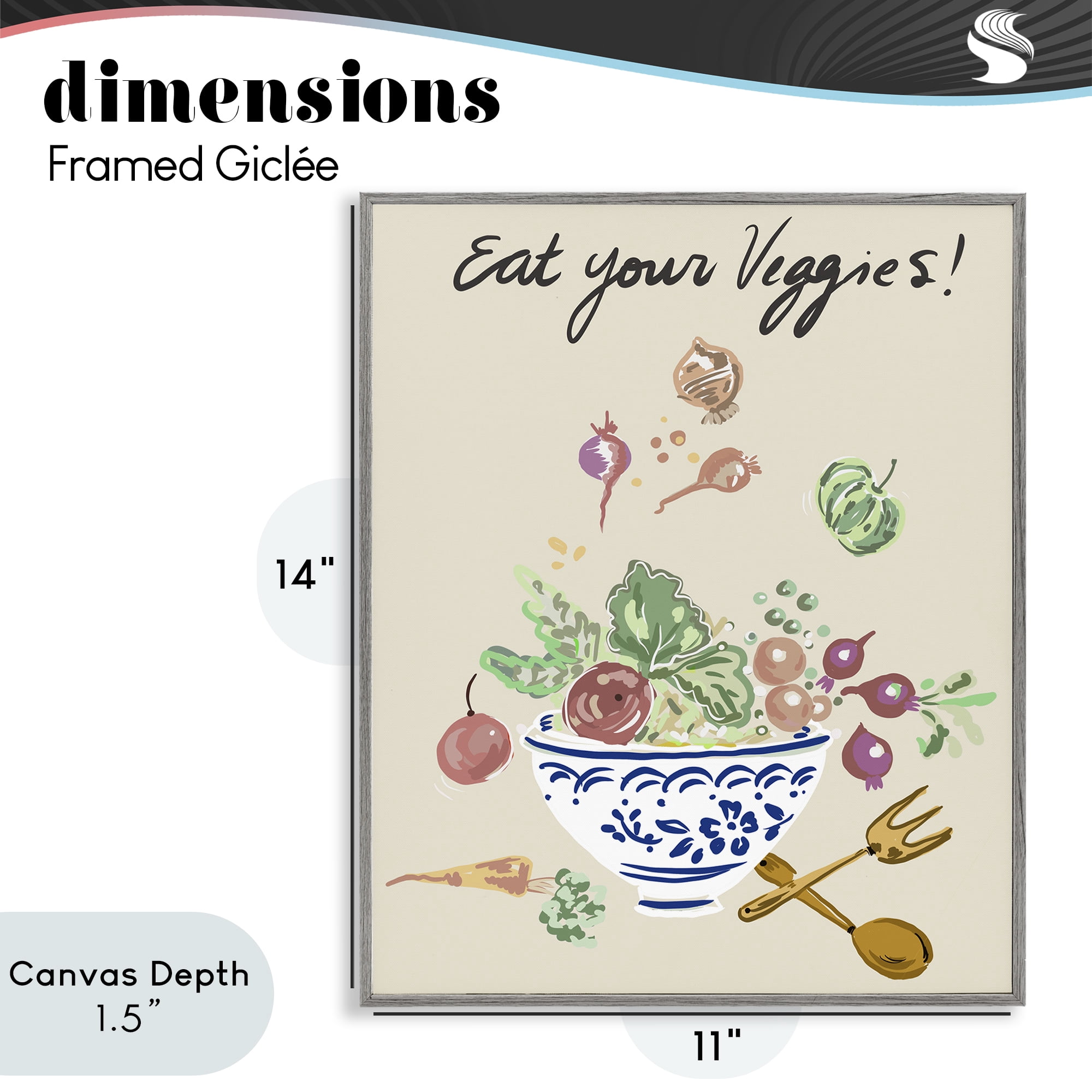Stupell Industries Eat Your Veggies Bowl Gray Framed Giclee Art, design by Ani Del Sol