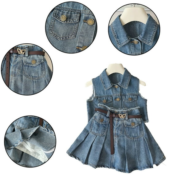 FJUCHAI Toddler Girls Denim Vest Jacket Ruffled Jeans Skirt 2-Piece Set Playtime Casual Wear Lightweight for 3-10Y
