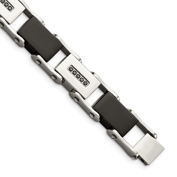 Auriga Fine Jewelry Stainless Steel Polished Black IP-plated with 1/4 carat Black Diamond 8.5 inch Men's Bracelet
