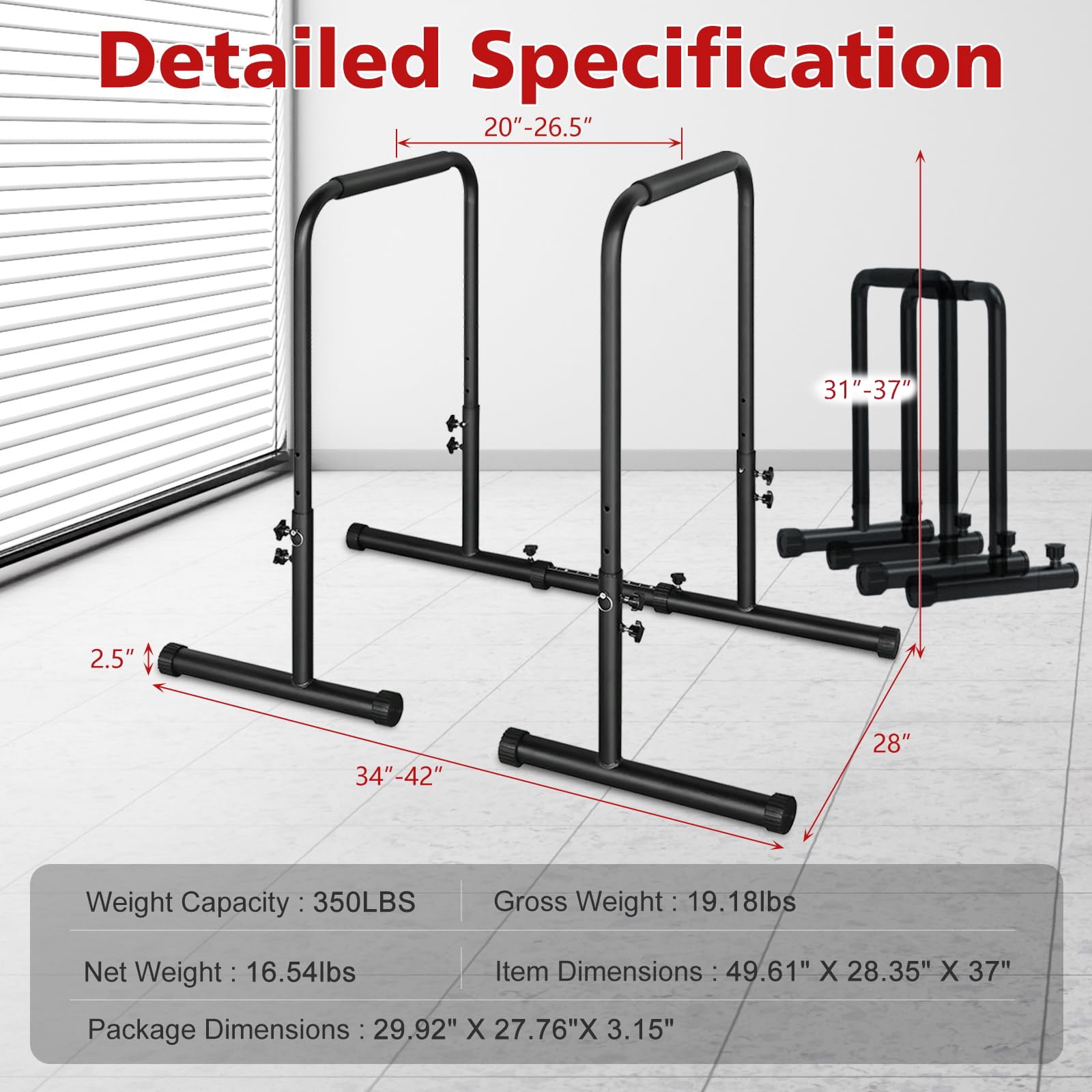PROHIKER Adjustable Dip Bar Station, Heavy Duty Dip Stands Fitness Workout Dip Bar Station for Home Gym, Multifunctional Calisthenics Workout Equipment