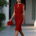 thumbnail image 5 of Antqov Dresses for Women, Solid Color Keyhole Round Neck Fitted Pleats Tapered Waist Sleeveless Knee Length Dress, Business Trendy Comfy Office Work Pencil Dresses, 5 of 8