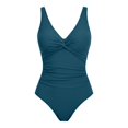 thumbnail image 5 of One Piece Swimsuits for Women Low Back Tummy Control Bathing Suits Front Cross Knot Ruched Full Coverage Swimwear 01Blue,L, 5 of 6