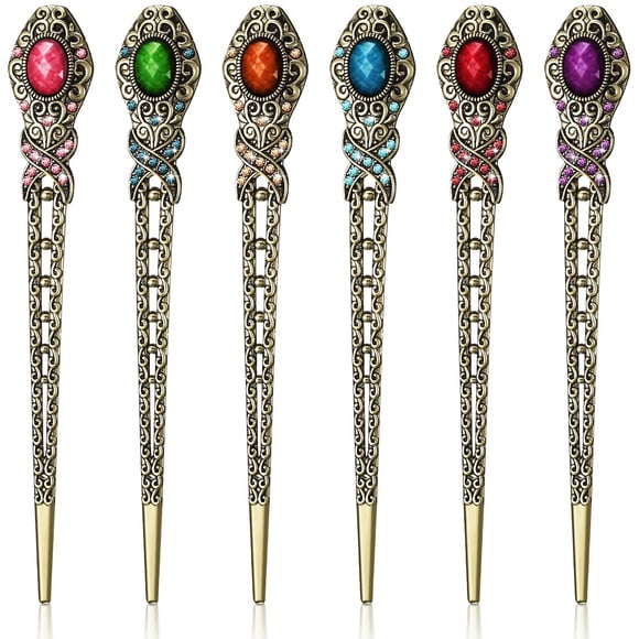 Yilloog 6 Piezas Palillos para el Cabello con Diamantes de Imitación Vintage Palillos Chinos para el Cabello Pasadores de Moño Retro Palillos para el Cabello con Estilo para Moño Accesorios para el Ca