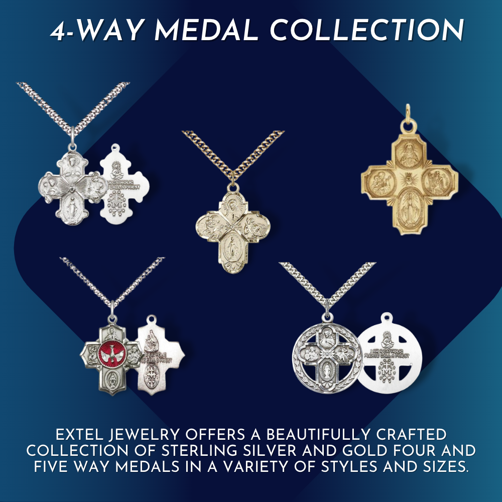 Catholic 4-Way Medal Cross Cruciform Pendant with Miraculous Medal, St.  Joseph, St. Christopher and Sacred Heart, Made in USA 