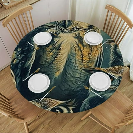 

Sheronv Owl Family Full Moon Round Tablecloth Stain-Resistant Washable Indoor Outdoor Restaurant Wedding Party 100% Polyester Fiber Home Kitchen Holiday Dinner Elastic Edge 31 -35