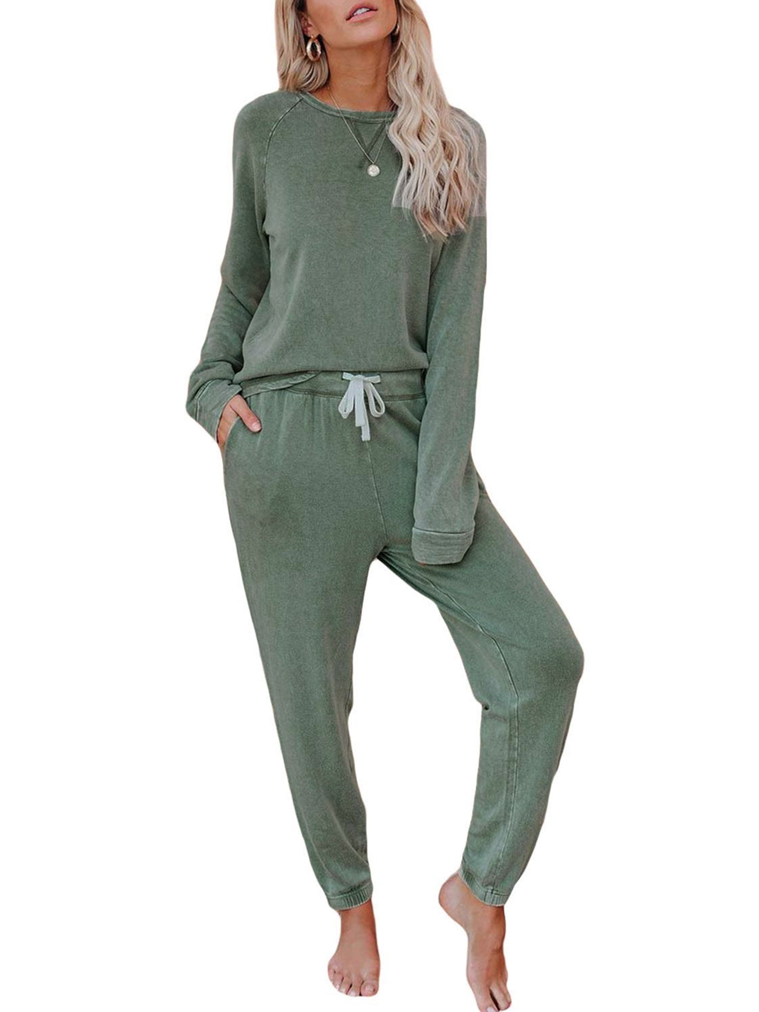 Diconna Women Tops Pants Sport Joggers Loungewear Set Green Cotton ...