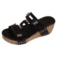 thumbnail image 6 of Rokment Womens Orthopedic Wedges Dressy Sandals 2026 Summer Fashion Casual Geometric Leather Open Toe Arch Support Platform Dress Slip on Comfortable Chunky Heeled Walking Slides Black Size 6, 6 of 7