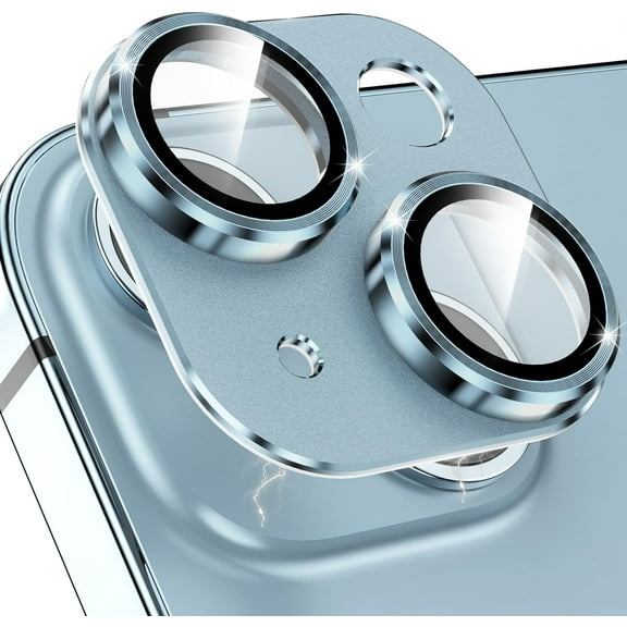 for iPhone 15 / iPhone 15 Plus Camera Lens Protector, 9H Tempered Glass Aluminum Alloy Metal Full Cover Drop Protection Case Friendly Camera Protector Accessories [Night Shooting], Blue