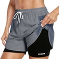 thumbnail image 2 of HUAXUN Women's Athletic Running Shorts 2 in 1 Gym Running Shorts Drawstring Elastic Compression Liner Workout Athletic Shorts Breathable(Grey,XS), 2 of 8