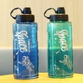 thumbnail image 1 of Botella de agua grande de 1100 ml con pajita y asa - Vaso deportivo de plástico impermeable para exteriores, gimnasio, viajes - 37oz, azul/verde, 1 of 9